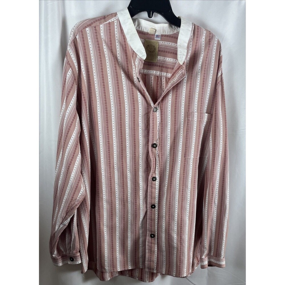 Vintage Wah Maker Striped Button Down Women Blouse 2XL Pink/white With Pocket